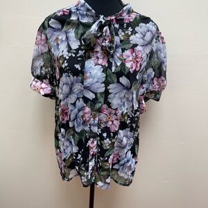 Hell Bunny Pink and Purple Puff Sleeve Blouse